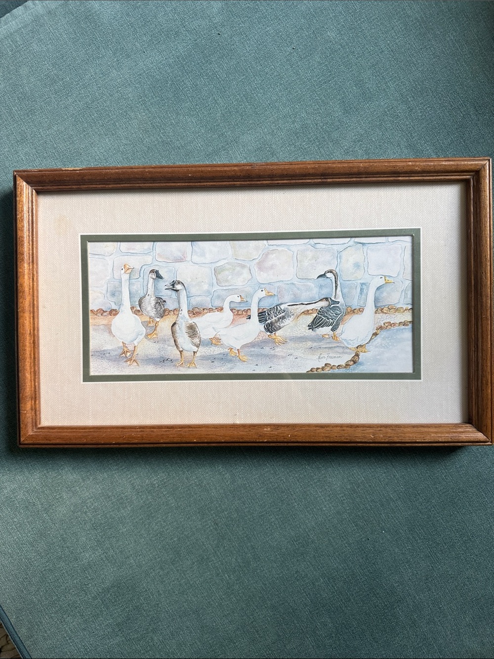 Framed Watercolor Geese Wall Art - Brown Frame, Cream Mat 1987